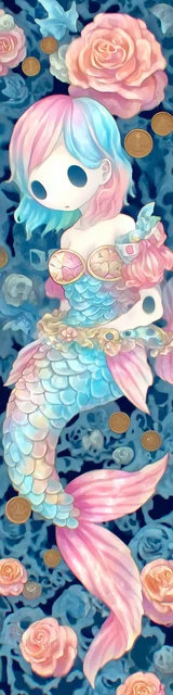 Free printable mermaid bookmark featuring cartoon mermaid with eye sockets